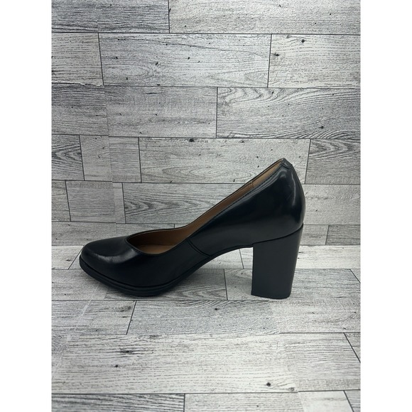Clarks Artisan Kadri Leah Leather Pumps Black 3" Block Heel Comfort Size 7M - Picture 4 of 10